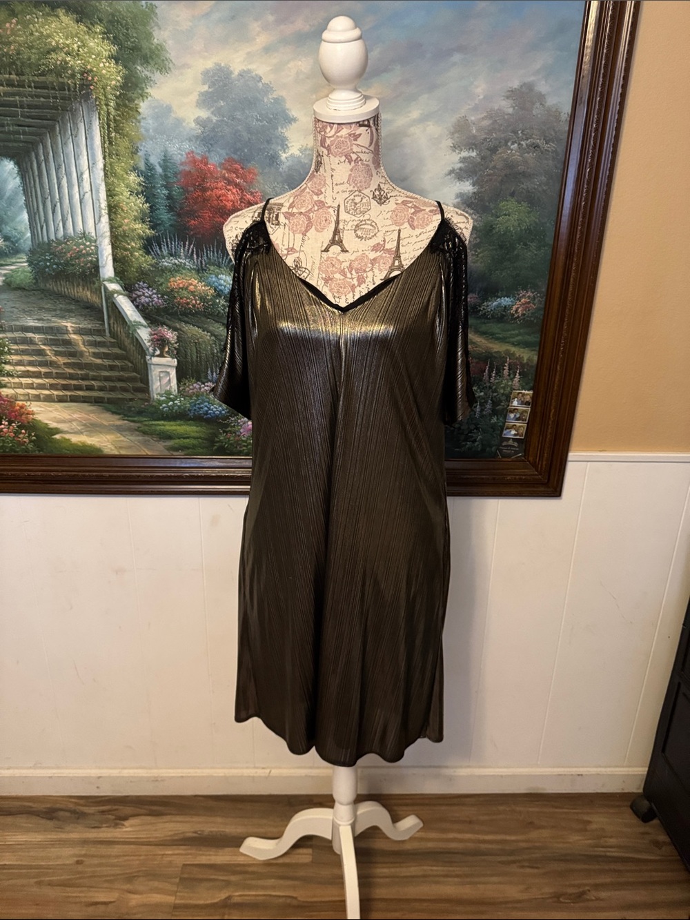 RACHEL Rachel Roy Metallic Bronze Cold-Shoulder Midi Dress